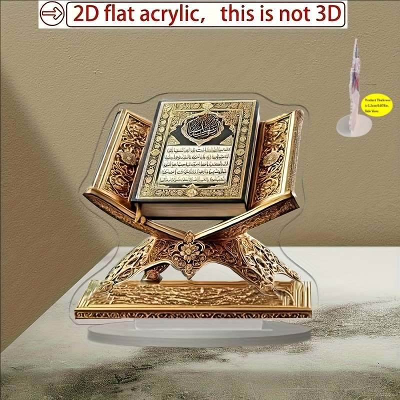 2D Flat Elegant Acrylic Holy Book Holder With Golden Embellishments Bohemian Style De