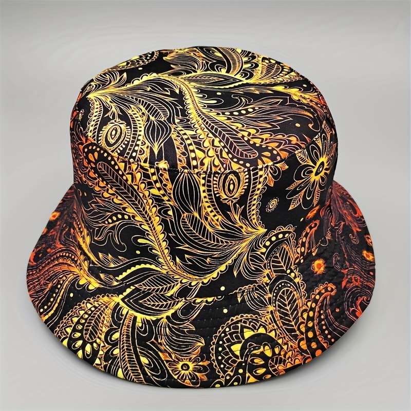 A Digital Printed Feather Pattern Bucket Hat A Cartoon Y2K Fisherman Hat And A Reversible Sun