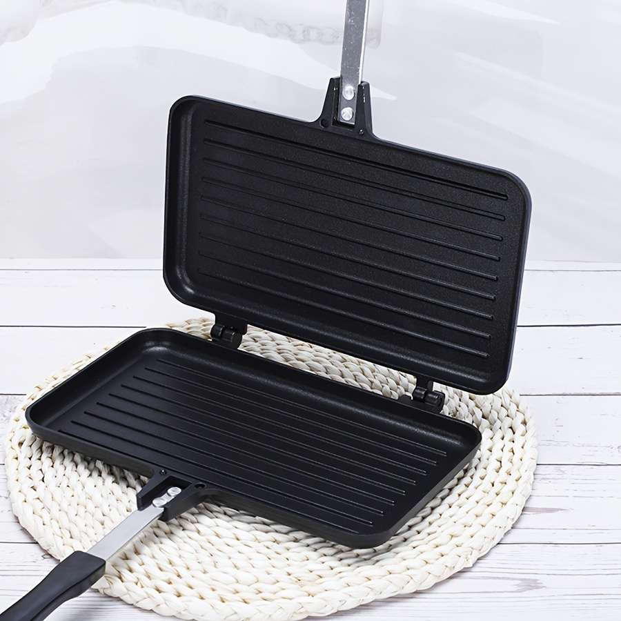 1pc Double-Sided Non-Stick Aluminum Sandwich Maker Detachable Handle Breakfast Pan Rectangula