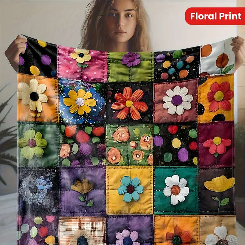 1 Handmade Floral Patchwork Throw Blanket 200CM*215CM