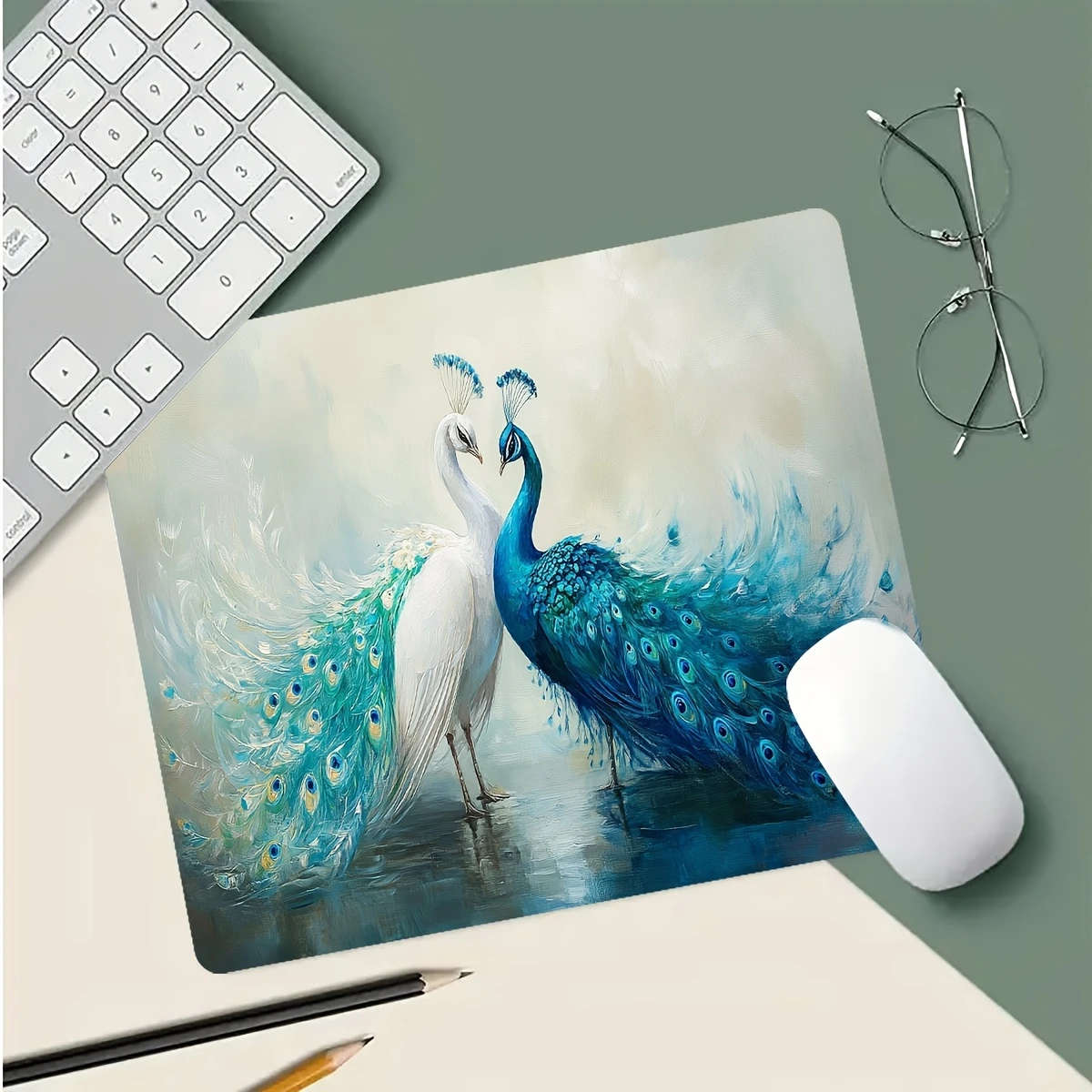1pc 21x26cm Elegant Dual-Tone Peacock Mouse Pad Rubber Anti-Slip Washable