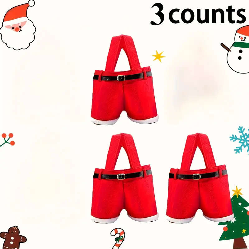 3 Pieces Christmas Santa Pants Gift Bags