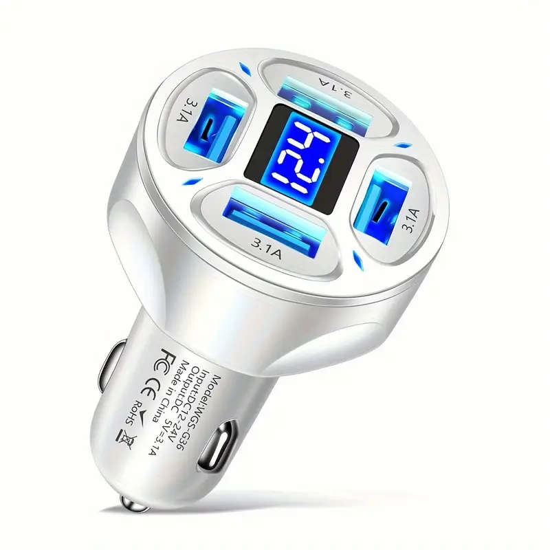 1pc 4in1 USB Car Charger 3.1A 4 Ports Fast Charger Adapter Car Charger Color sent randomly