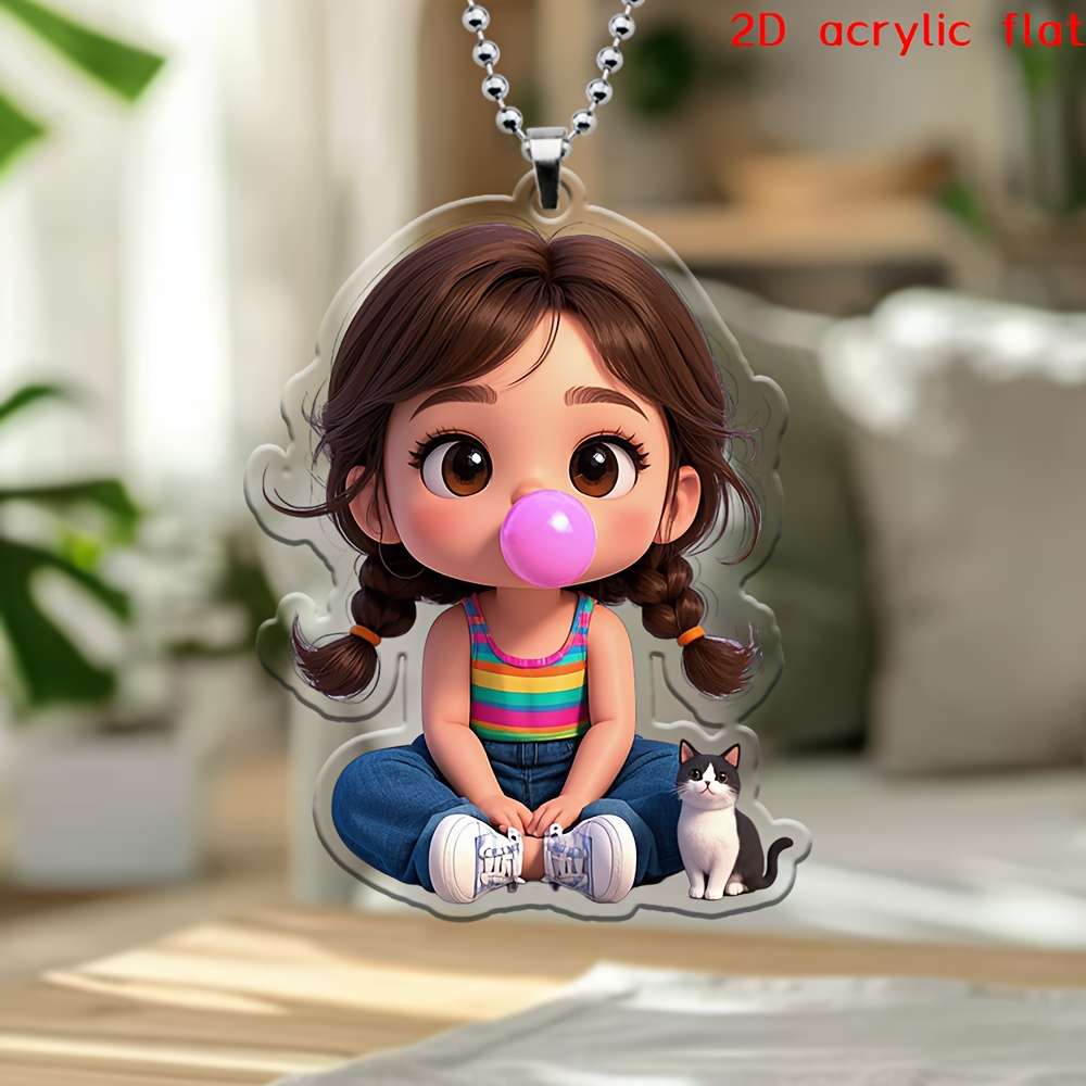 2D Flat A Little Girl Blowing Bubble Gum Hanging Pendant For Accessories Suitable For