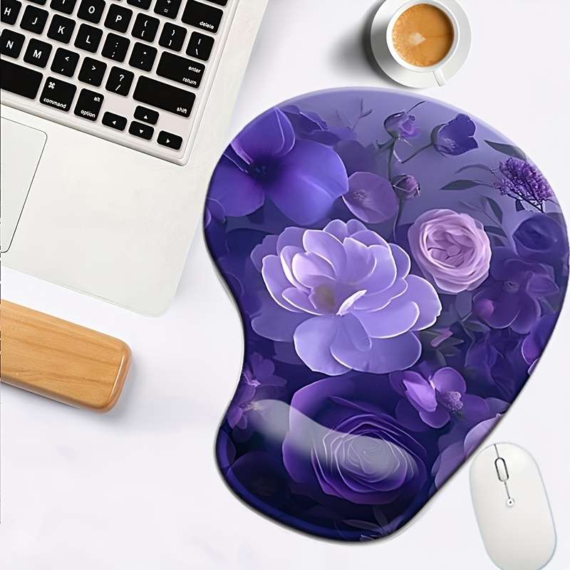 1pc Ergonomic Mouse Pad with Wrist Support Cute Floral Design Non-Slip Base with Beaut