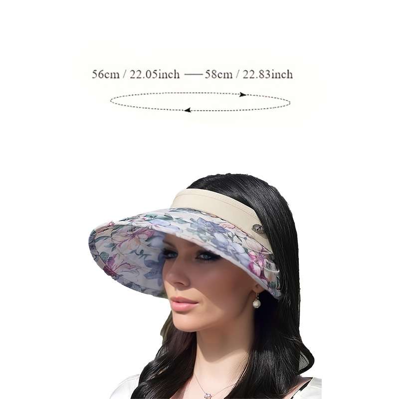 1pc Women's Floral Sun Visor Hat Wide Brim Polyester Cap with Open Top Design Adjustable Brea