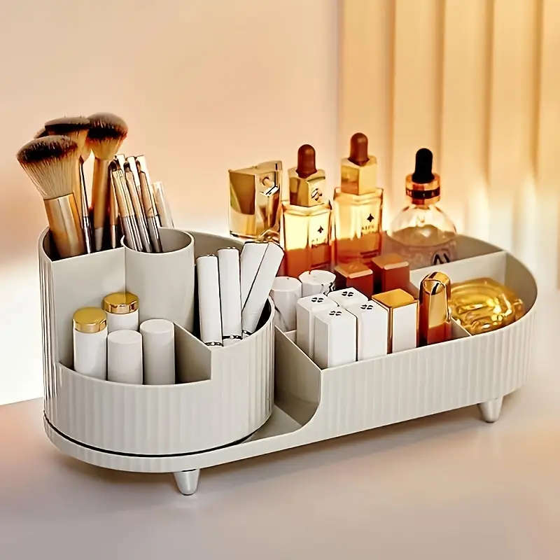 1pc Rotating Makeup Organizer Large Capacity Cosmetic Storage Box 360-Degree Spin Plastic Holder for
