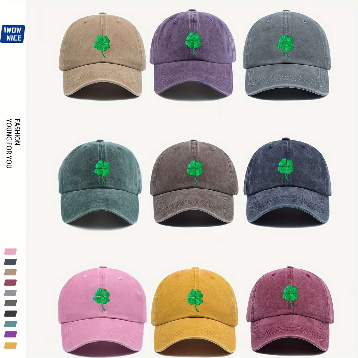 1pc Lucky Clover Embroidered Baseball Cap Breathable Adjustable Fit Lightweight Polyester Ide