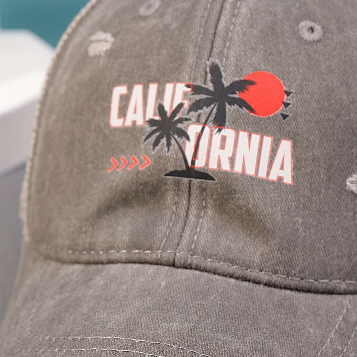 California Beach Sunset Printed Cotton Baseball Cap with Mesh Back and Adjustable Snap Closure