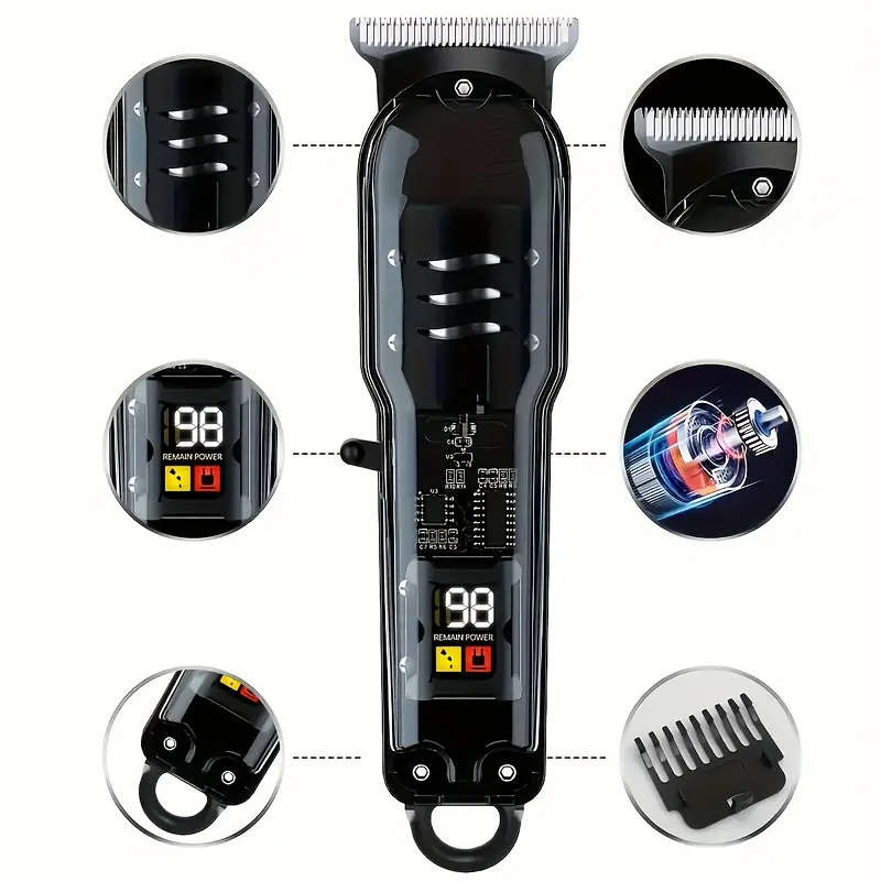 Professional Men's Hair Clipper With Stylish Transparent Digital Display
