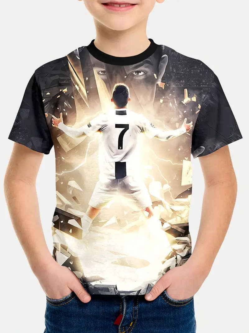 Kids Soccer T-Shirt, Crew Neck - Size: 9-10Y