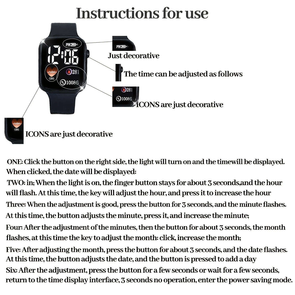 4pcs set Men'S Luxury Business Casual Watch Set Digital Square Plastic Case Silicone Strap