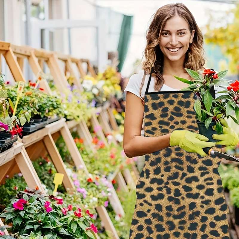 1pc Wild Cat Print Polyester Kitchen Apron Stylish Black Golden Leopard Design Durable Easy-