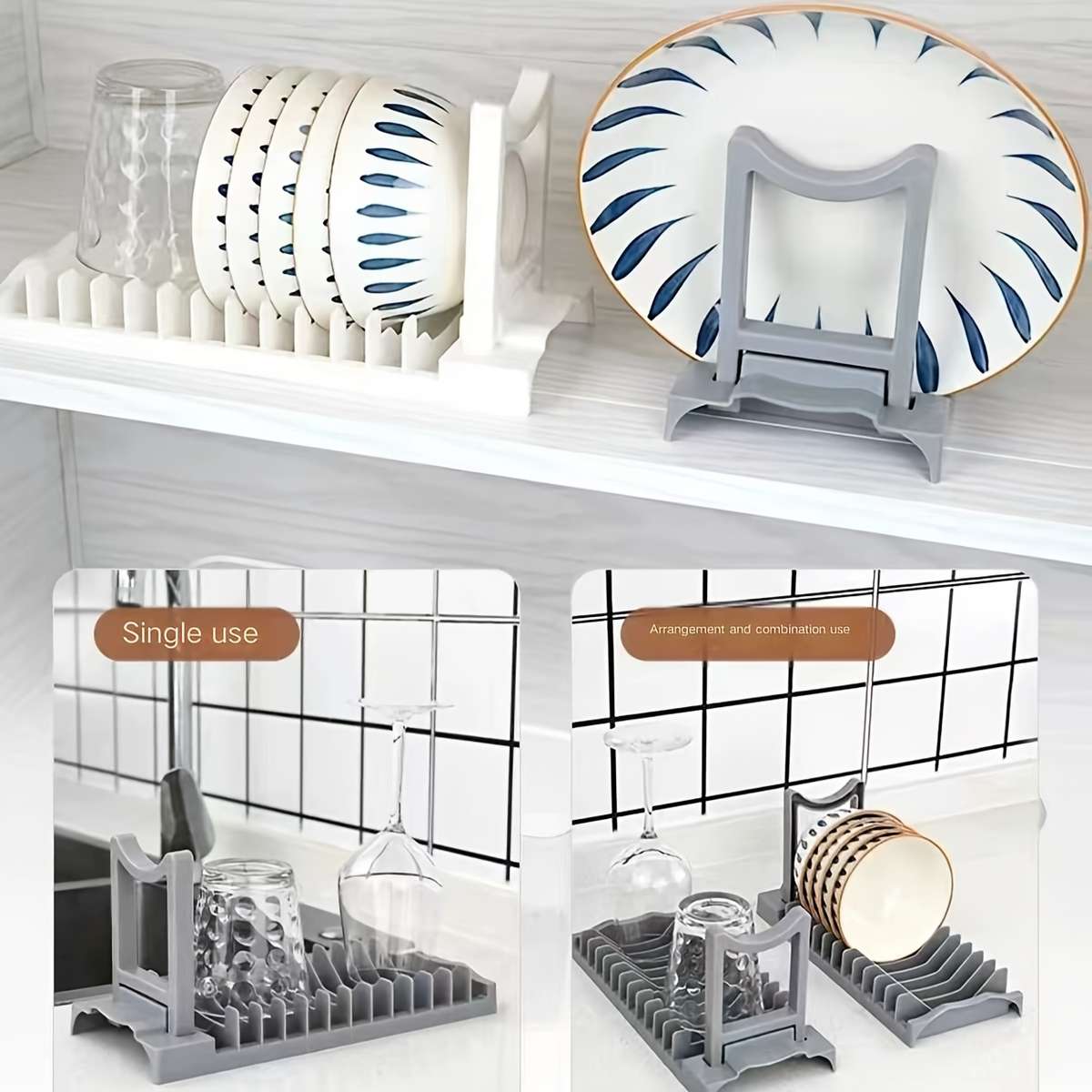 1pc Foldable Dish Rack   Space-Saving Plastic Kitchen Organizer for Countertops and Cabinets   Mult