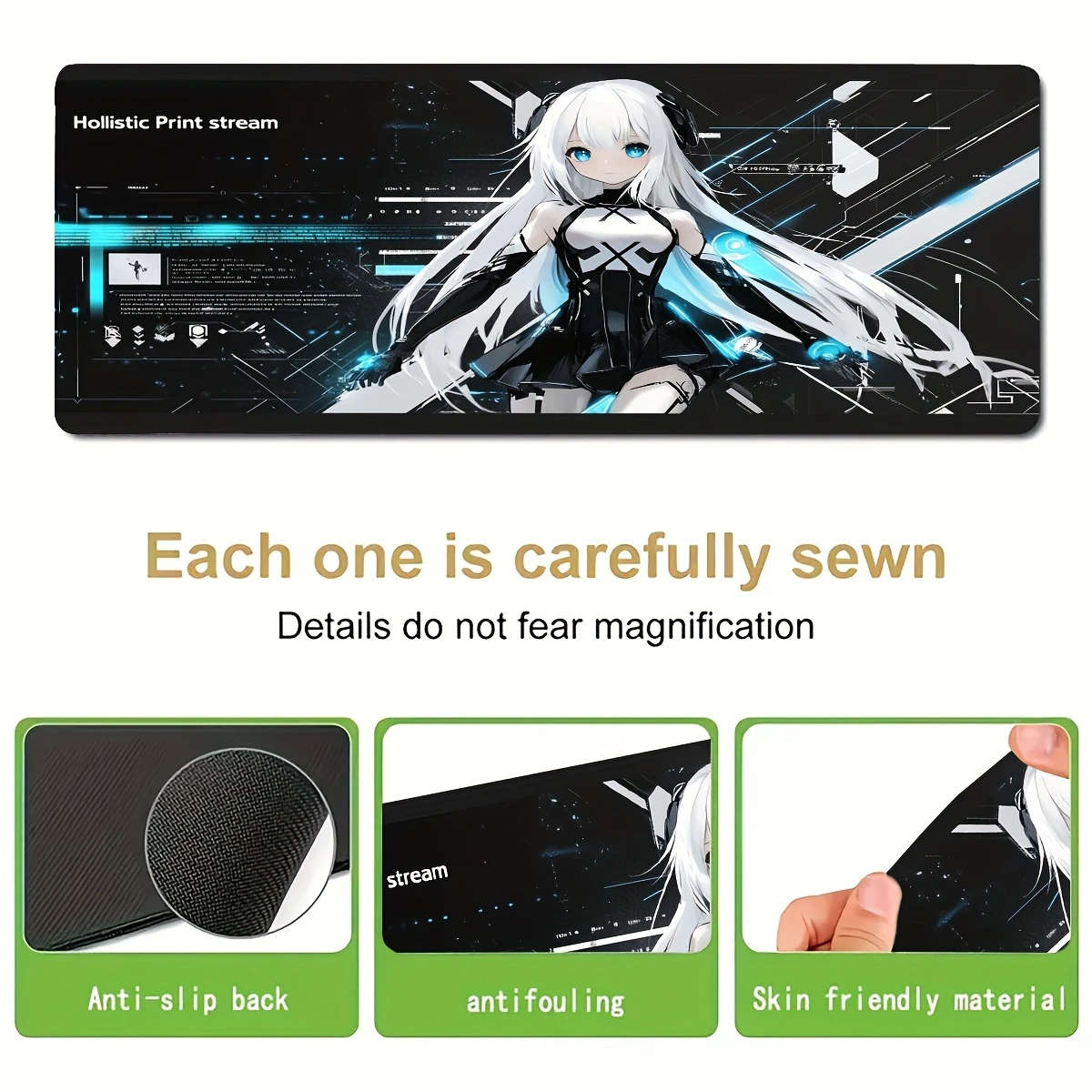 30x80cm Cyber Technology White Hair Mouse Pad Gaming Desk Mat