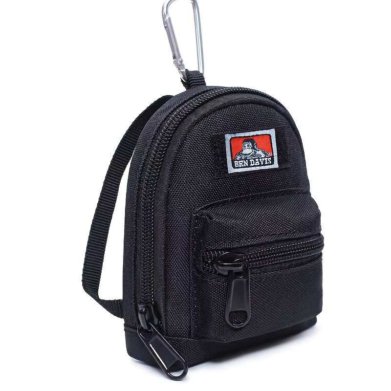 Black Nylon Mini Backpack Key Bag Unisex Compact Wallet Earphone Pouch With Multiple Zipper