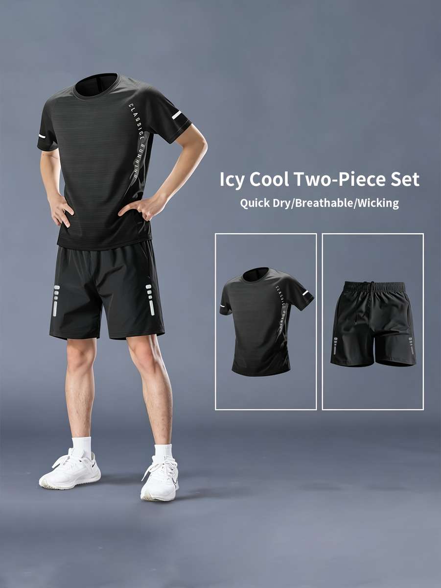 Men S Clothing Color Black Two Piece Set Quick Drying Breathable Sweat Wicking Size S