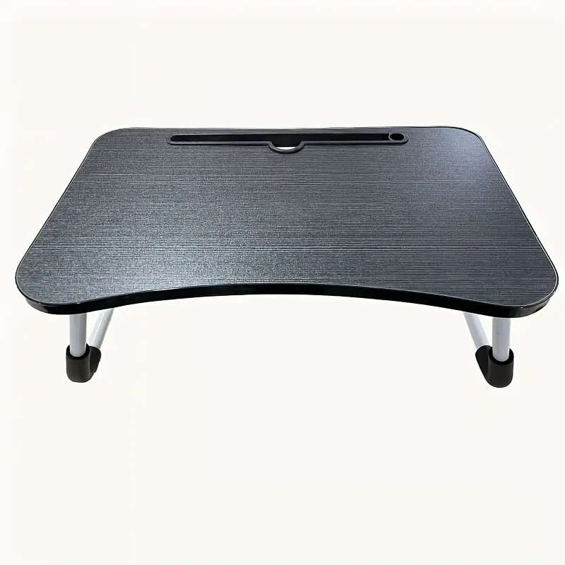 1pc Portable Folding Bed Table - Wood Fiberboard Compact Computer Desk with Sleek Black Surface & Wh