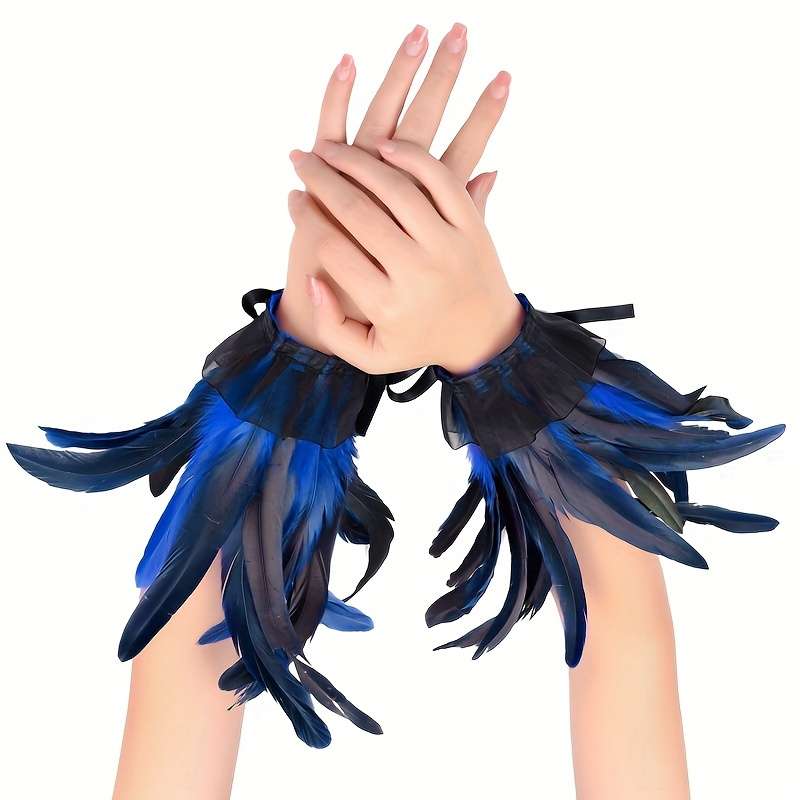 1 Pair Lake Blue Feather Lace Hand Gloves