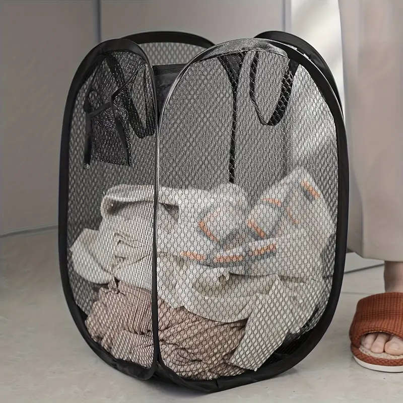 1pc Extra-Large Pop-Up Laundry Hamper with Handles Foldable Mesh Basket for Clothes Toys Breathable
