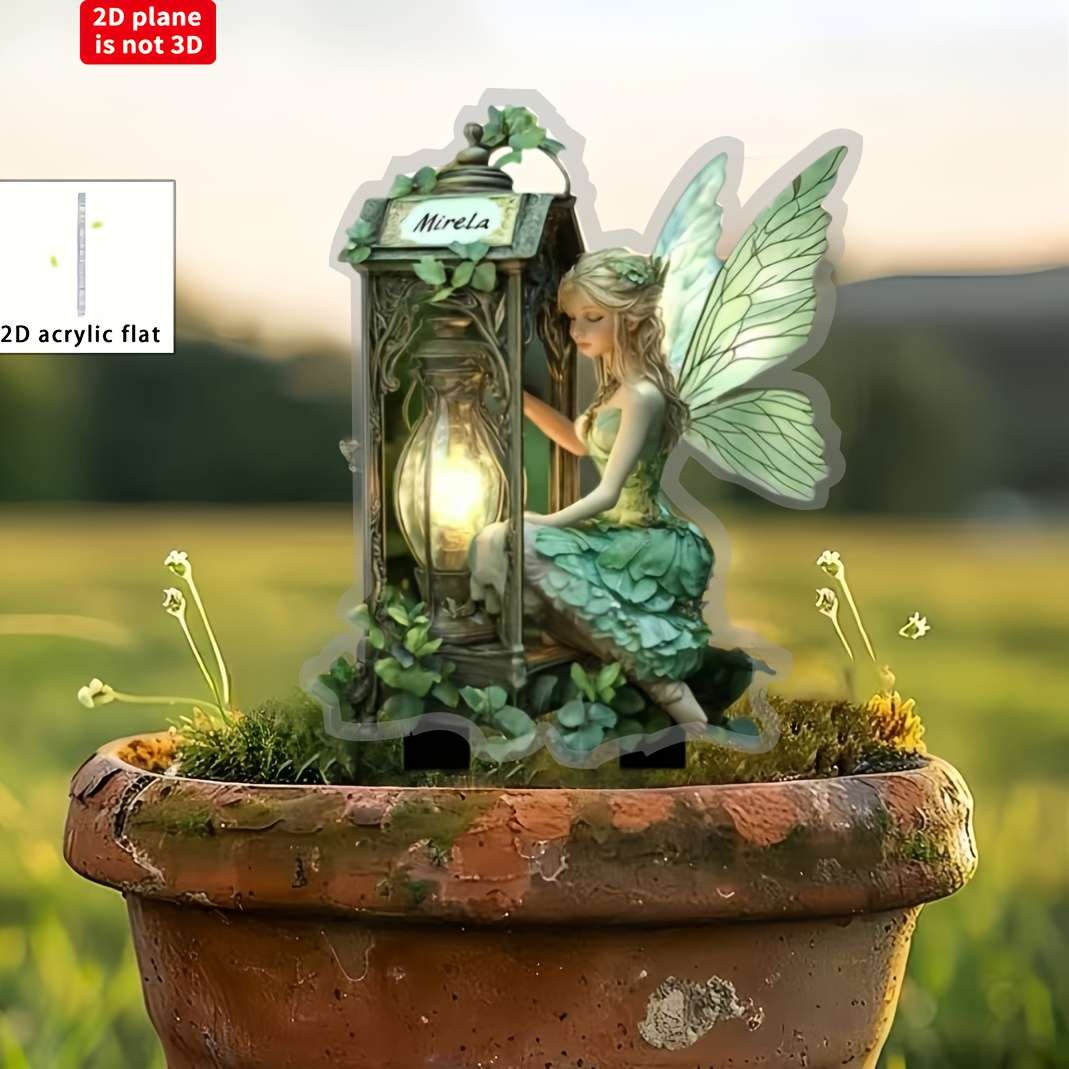 1pc 2D Flat    Printing Bohemian Style Garden Decorative Ground Plug Lantern Elf Deco