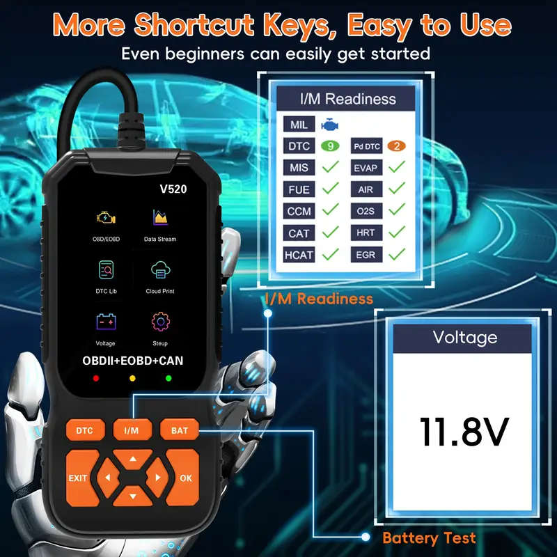 Professional OBD2 Scanner Tool Enhanced Engine Code Reader with Reset DTC Cloud Print I/M Readiness