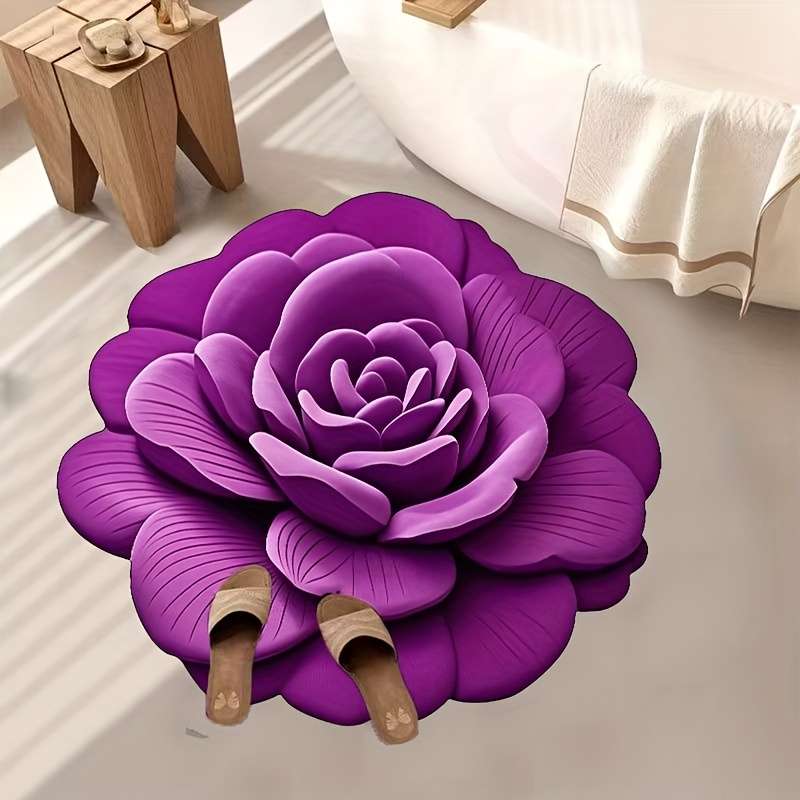 1Pc 60x60cm 23.6x23.6inch Blue Flower Floor Mat
