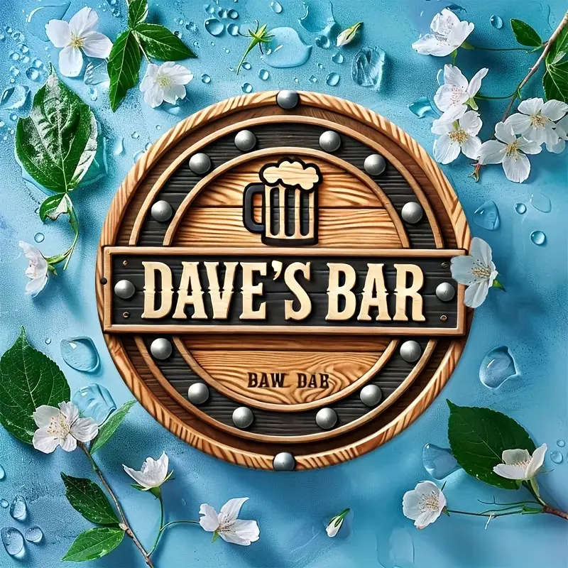 1pc Dave Bar Wooden Sign Retro Metal Circular Aluminum Painting 7.8X7.8inch 2D Made of Aluminum for