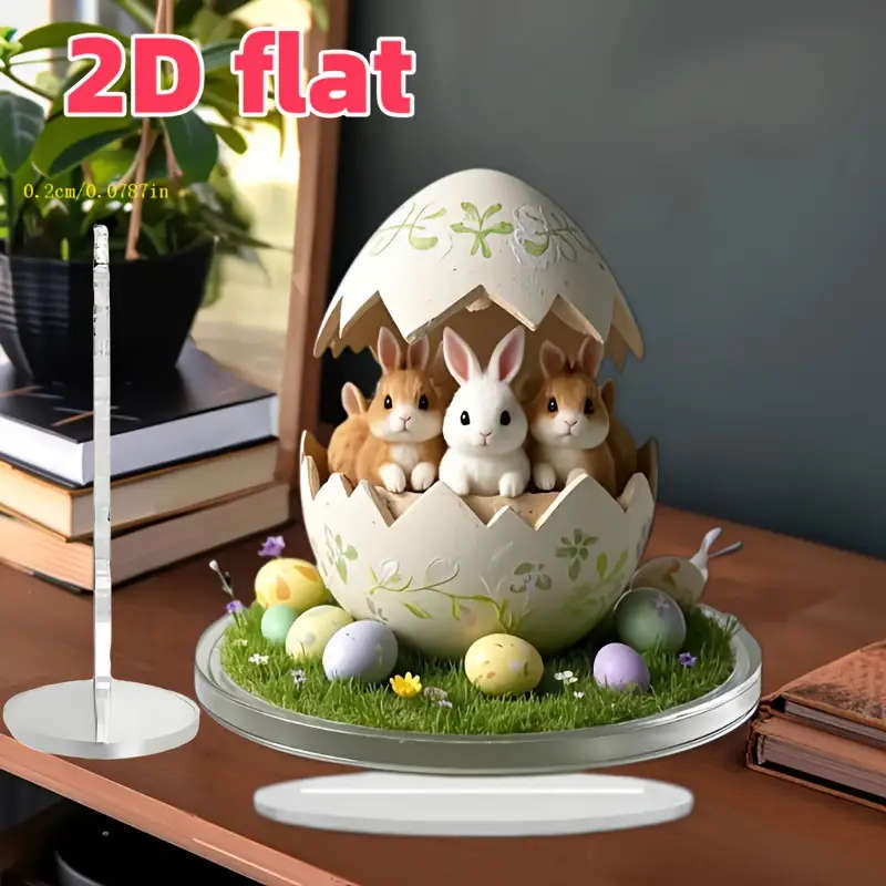 2D Flat Charming Acrylic Easter Bunny Egg Nest Decoration