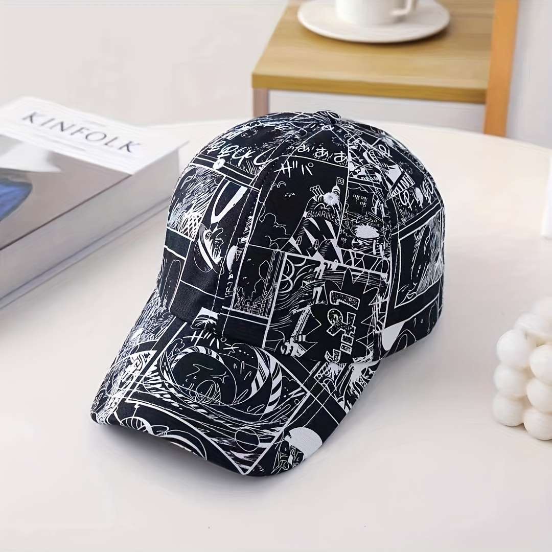 Trendy Men'S Graffiti Baseball Cap Black White Abstract Design Lightweight Sun Protect