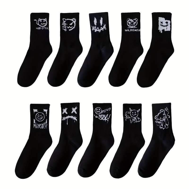 5 Pairs Random Black And White One Size High Elastic Socks