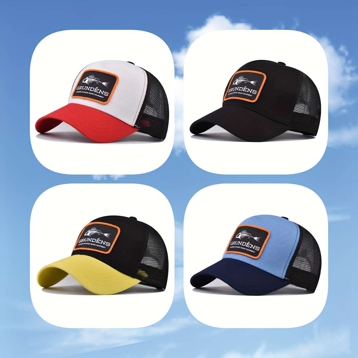 Cotton Blend Fitted Baseball Cap Fishbone Embroidery Breathable Mesh Sun Protection Adjusta
