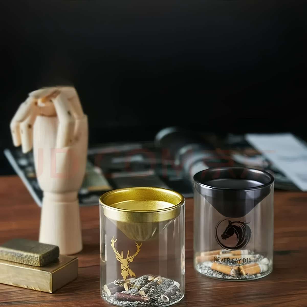 1pc Windproof Glass Ashtray with Lid Creative No-Mess Design High-Temperature Resistant Perfec