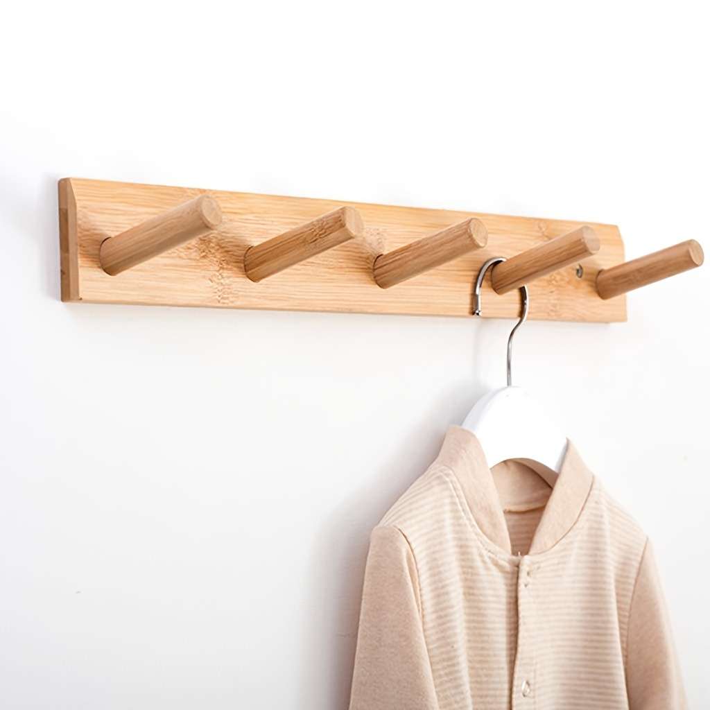 Wall-Mounted Coat Racks Bamboo Clothes Towel Hat Handbags Key Coat Hooks for Living Room Bedroom Ent