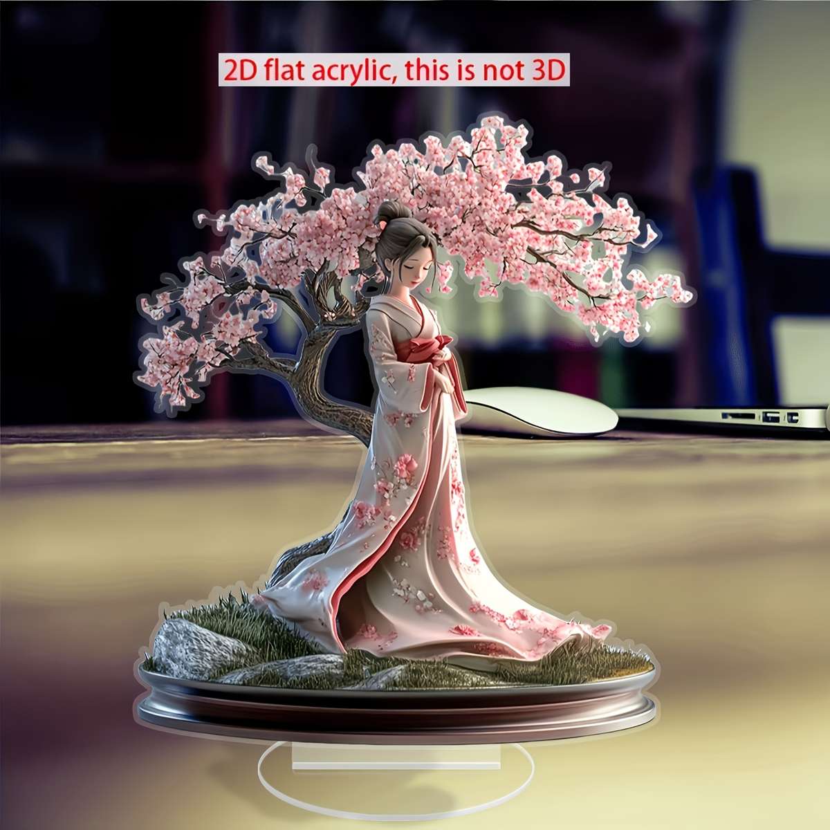 2D Flat Acrylic Decorative Japanese Cherry Blossom Tree Kimono Girl