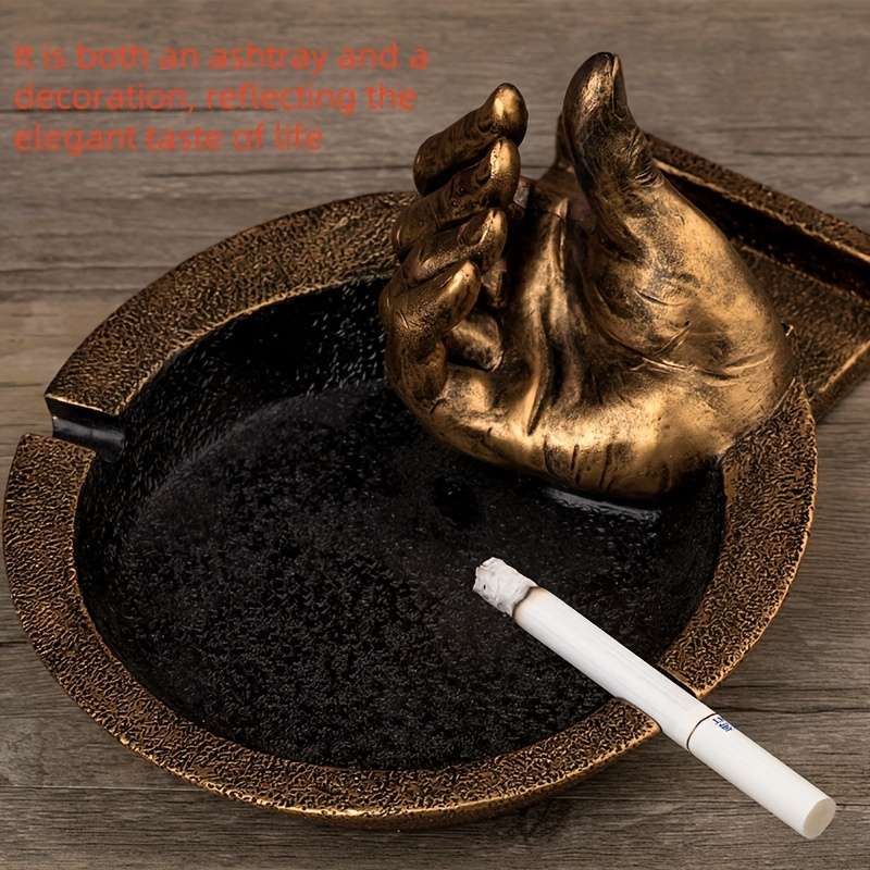 Creative Finger Ashtray Phone Stand C Unique Retro Decor for Home or Office Golden Resin