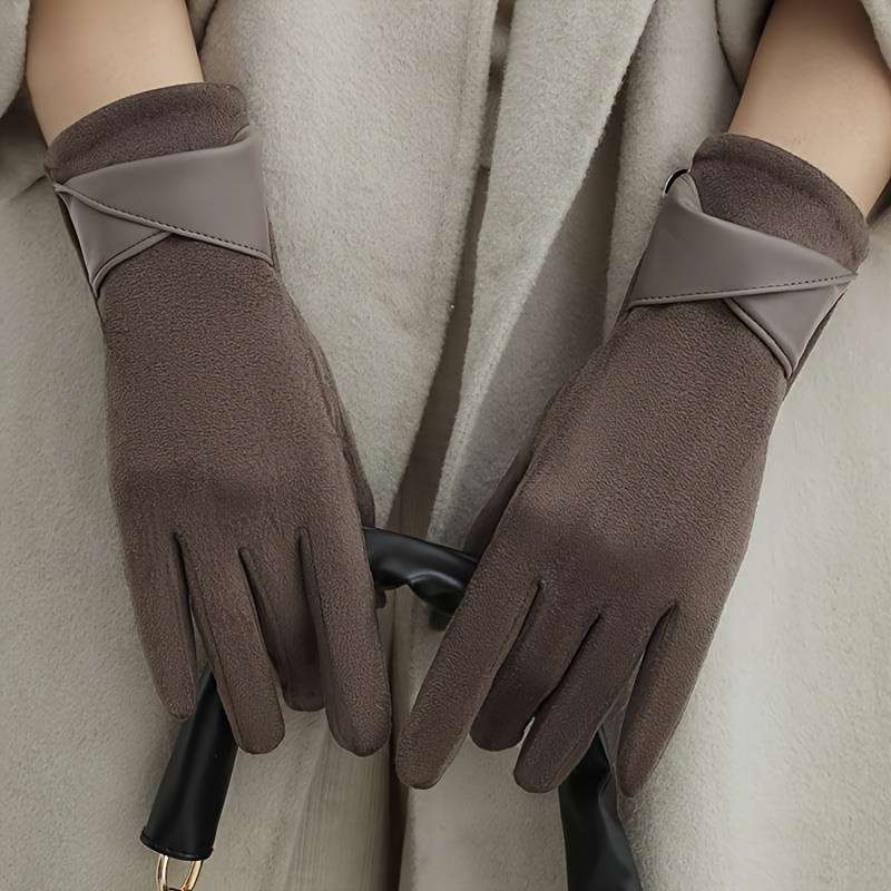 1 Pair Beige One Size Touchscreen Winter Gloves