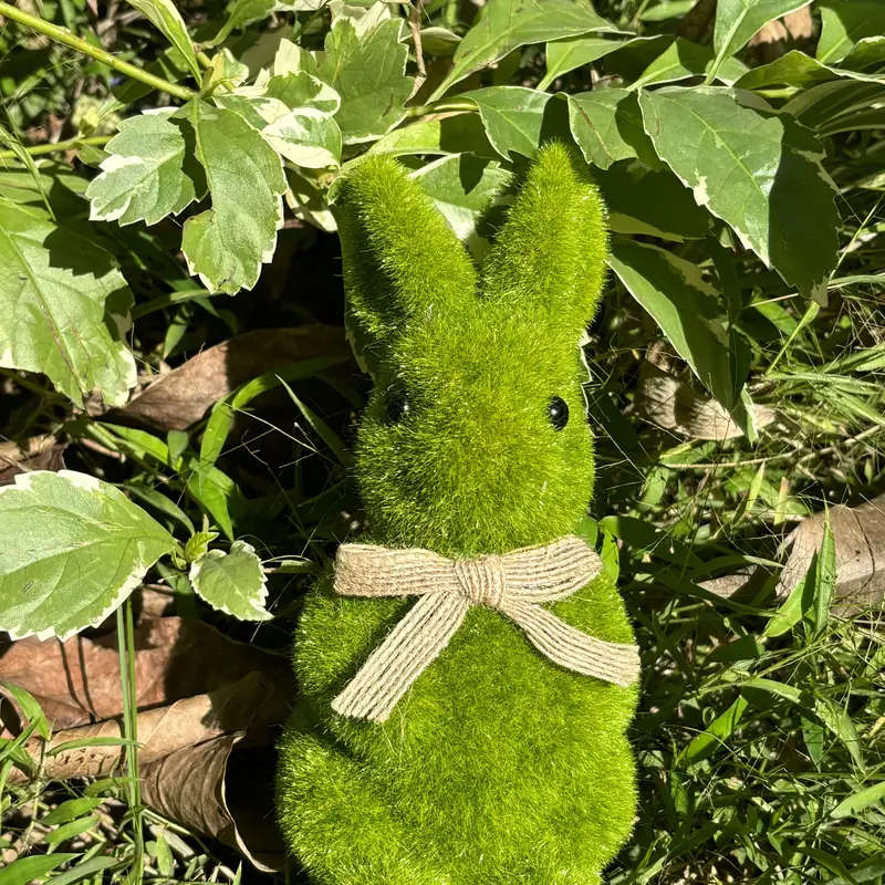1 Charming Green Flocked Bunny Statue