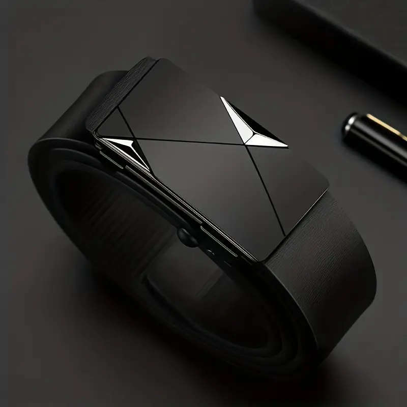 Men's Leather Automatic Buckle Belt Black 130cm