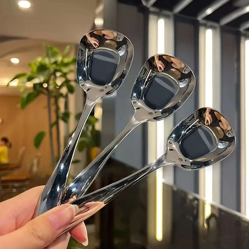 3 Pieces Stainless Steel Square-Headed Spoons with Long Handles
