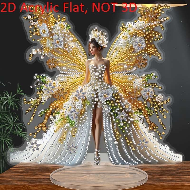 2D Flat Butterfly Bride Acrylic Tabletop Decor Elegant Fairy With Glowing Orbs Floral P