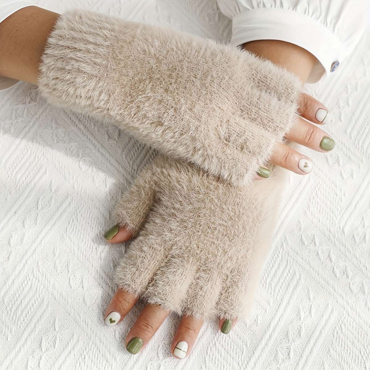 1 Pair Black Khaki One Size Warm Gloves