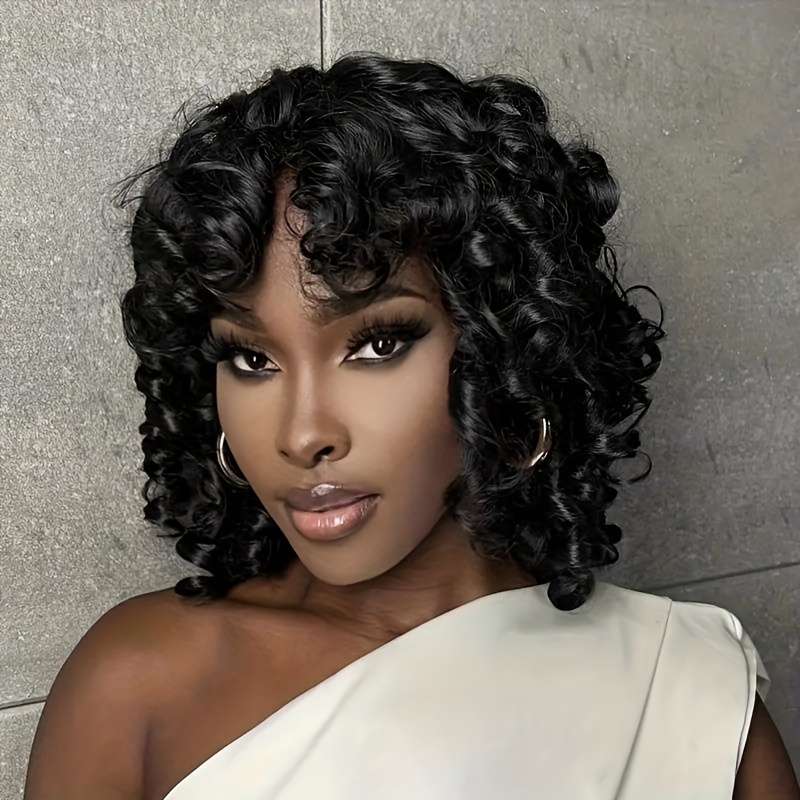 1Pc Black 35.56cm Fashion Design Wig