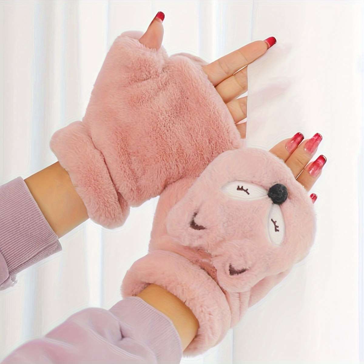 1 Pair Pink Warm Gloves