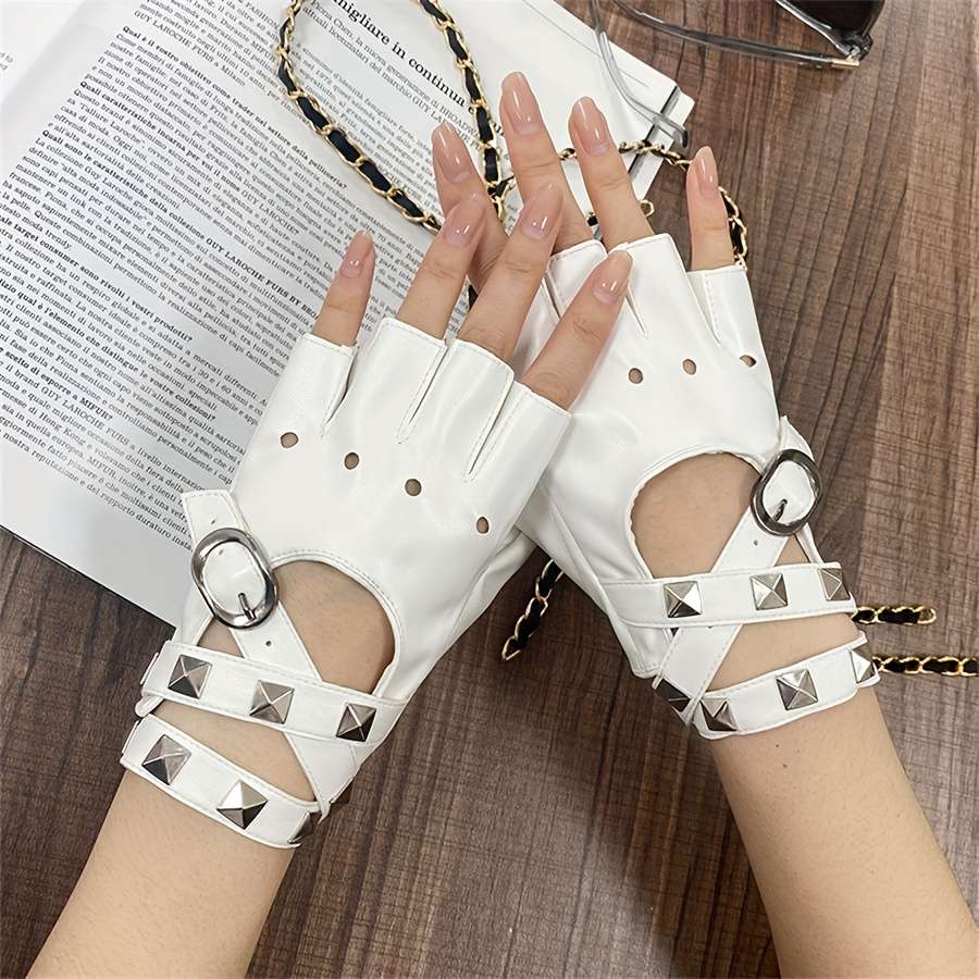1 Pair Red Cyberpunk Gothic Split Finger Gloves