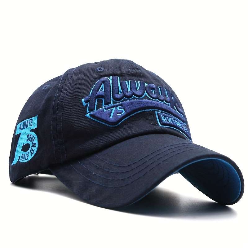 Vintage Washed Cotton Baseball Cap with Embroidered Letters ALWAYS 75 NEW YORK Adjustab