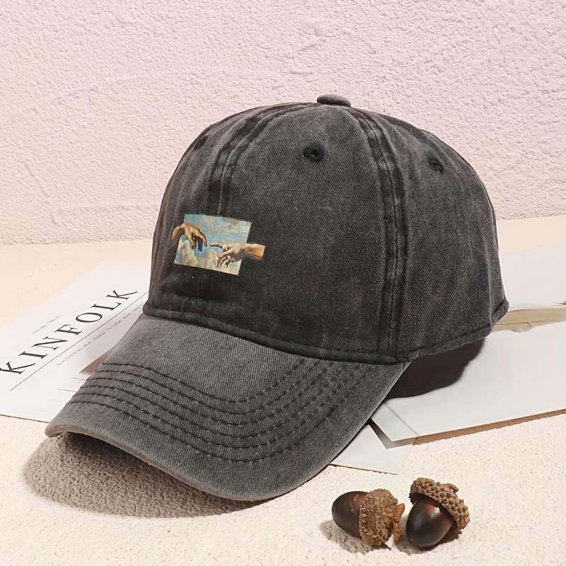 1pc Unisex Vintage Oil Painting Print Baseball Cap Polyester Breathable Casual Embroidered Hat Ha