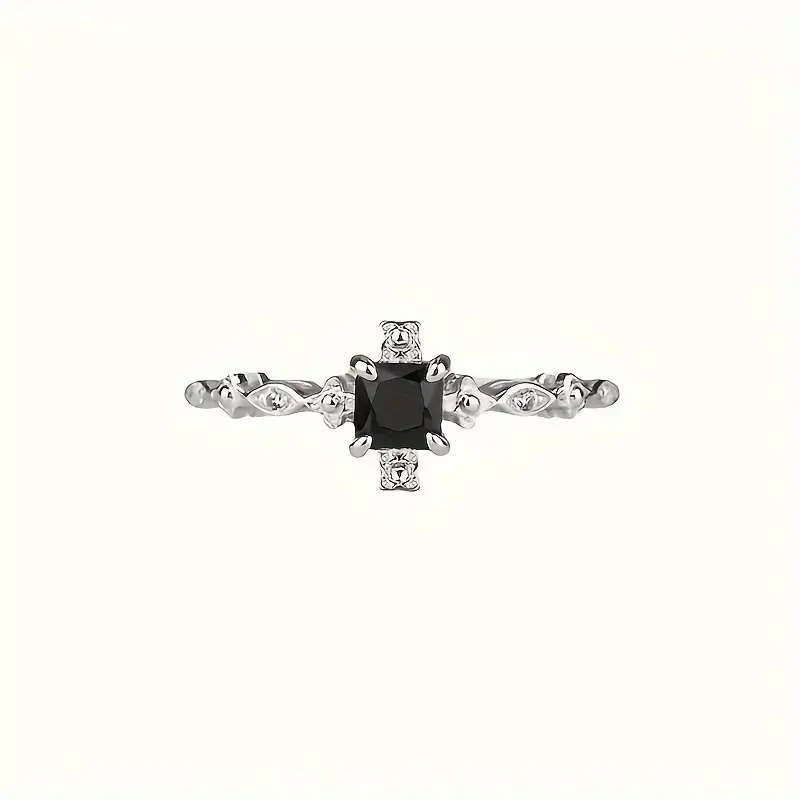 Vintage-Inspired Black Square Cubic Zirconia Ring