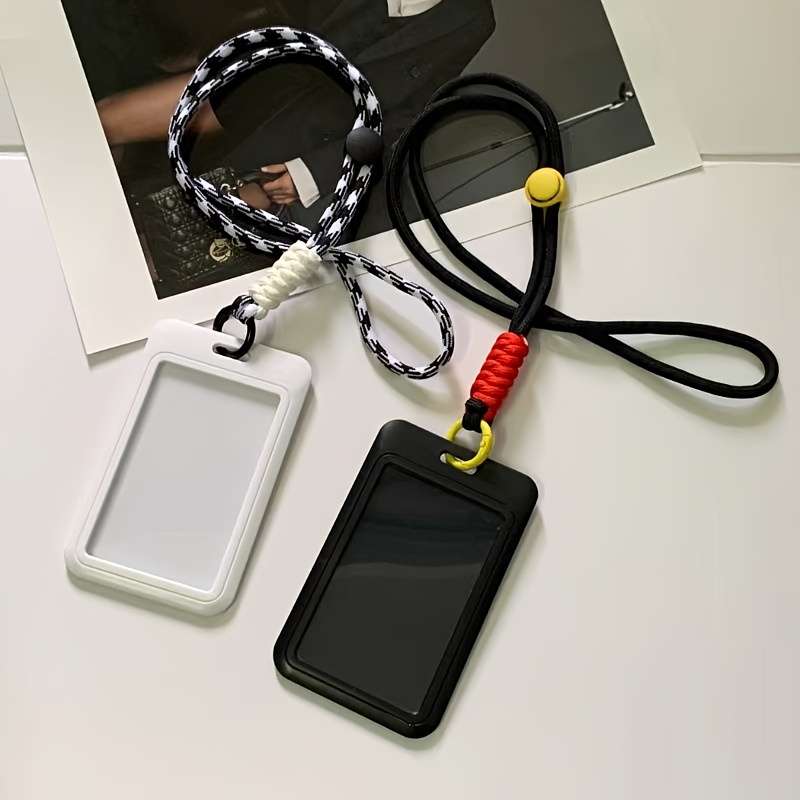Stylish Neck Lanyard Card Holder Durable Plastic Casual Design With Checkered Pattern Strap