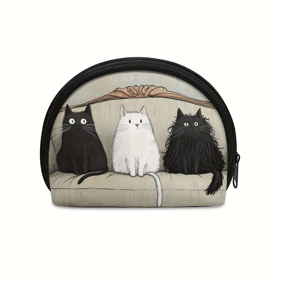 Cute Cat Coin Purse Organizer Three Cats Sitting On Couch Design Compact Wallet